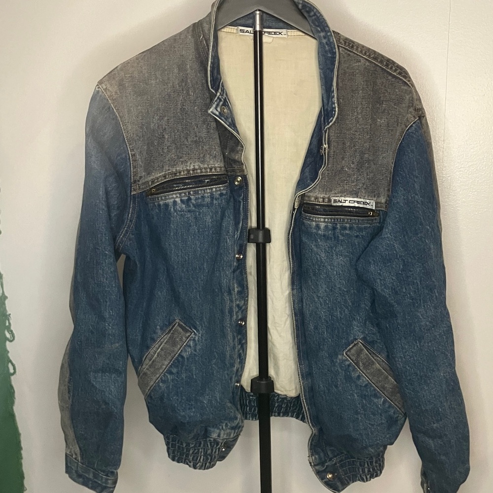 Salt Creek Denim Bomber Jacket in Blue and Gray